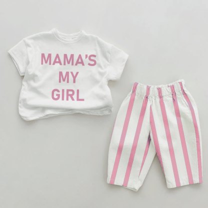 MAMA'S MY GIRL Baby Pink Vertical Striped 2-piece Set - White&Pink - 2-3T - image 1