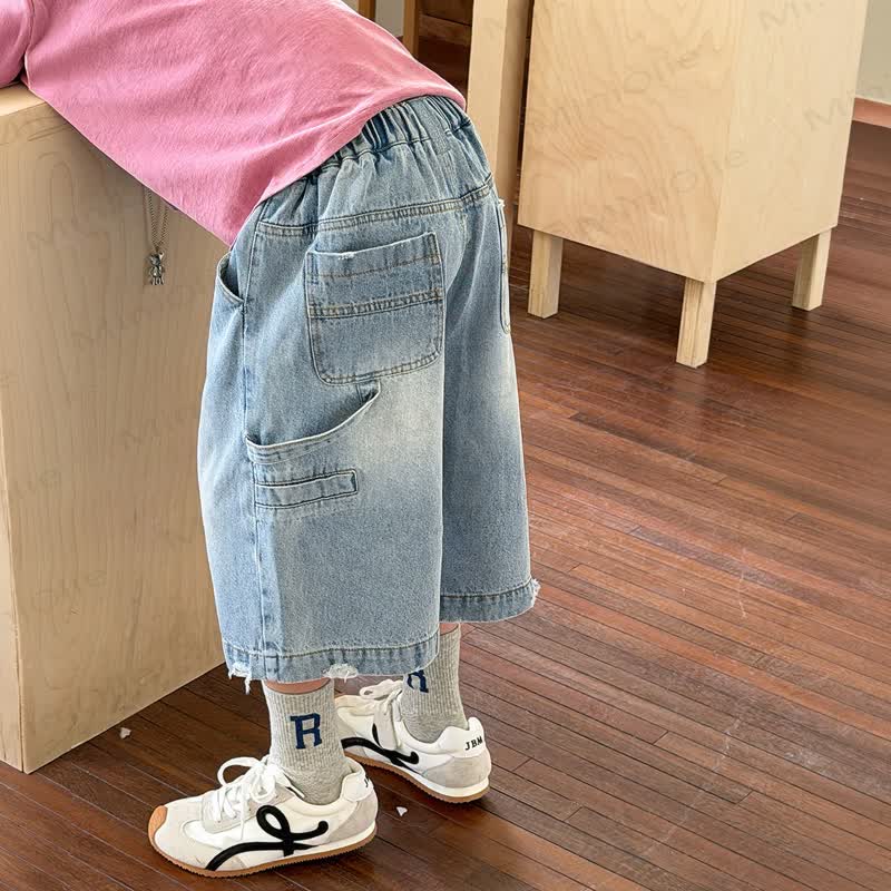 Toddler Kid Boys Washed Denim Solid Blue Shorts - image 1