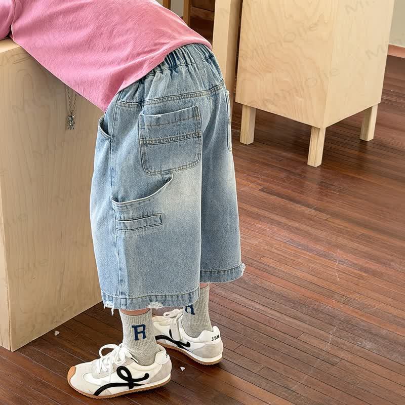 Toddler Kid Boys Washed Denim Solid Blue Shorts - image 1