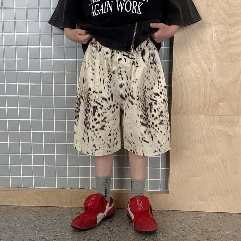 Toddler Kid Boys Leopard Print Cotton Shorts - Beige - 14-15T - image 1