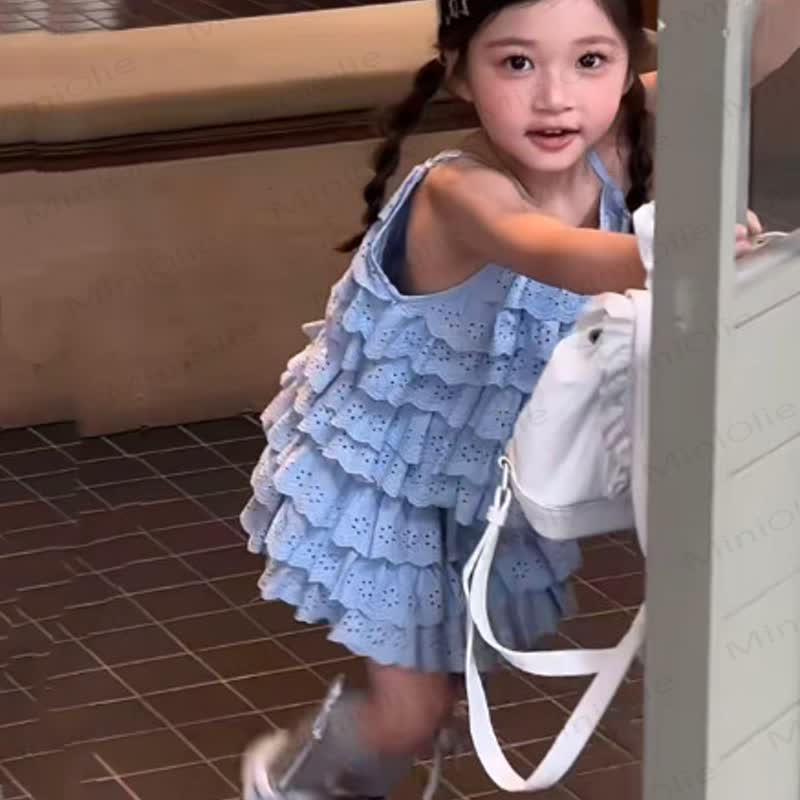 Toddler Girls Blue Ruffle Sleeveless Dress - image 2