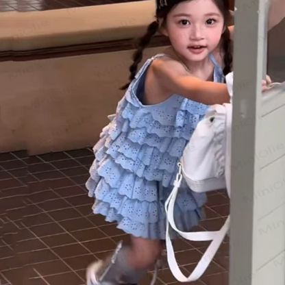 Toddler Girls Blue Ruffle Sleeveless Dress - image 2