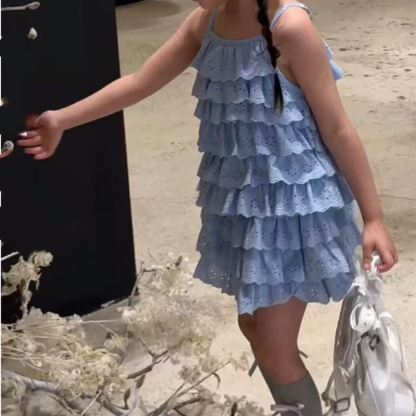 Toddler Girls Blue Ruffle Sleeveless Dress - image 3