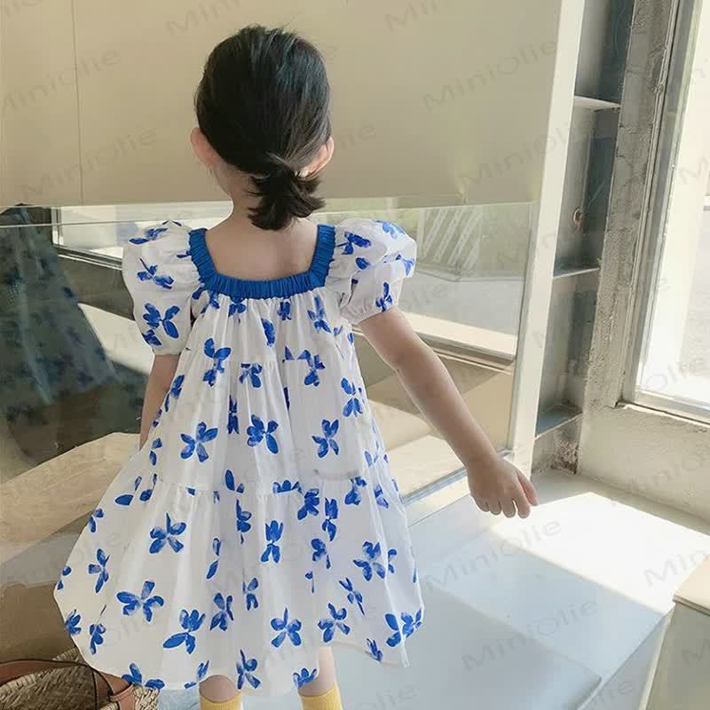 Toddler Girls Blue Floral Cotton Puff Sleeves Dress - image 3