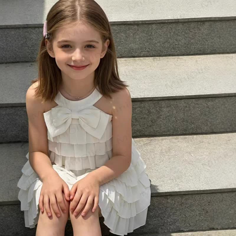 Toddler Girls Bow Ruffle Solid White Sleeveless Dress - image 2