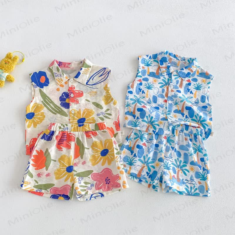 Baby Toddler Floral Palm Rayon Tank Top and Shorts Set - image 1