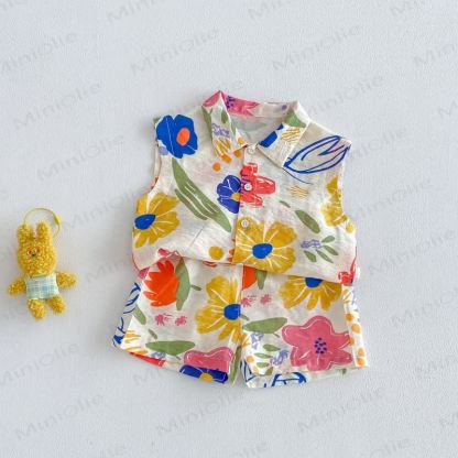 Baby Toddler Floral Palm Rayon Tank Top and Shorts Set - Yellow - 4-5T - image 3