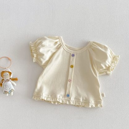 Baby Toddler Girl Floral Ruffle Tee - Beige - 4-5T - image 3