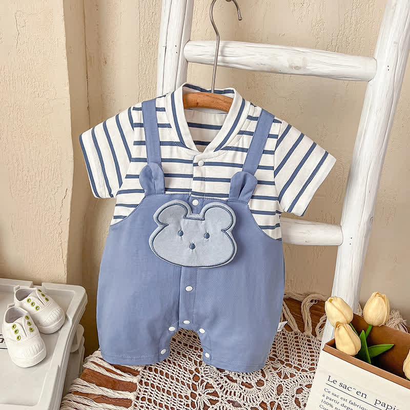 Baby Bear Applique Striped Romper - Blue - 8-11M - image 1