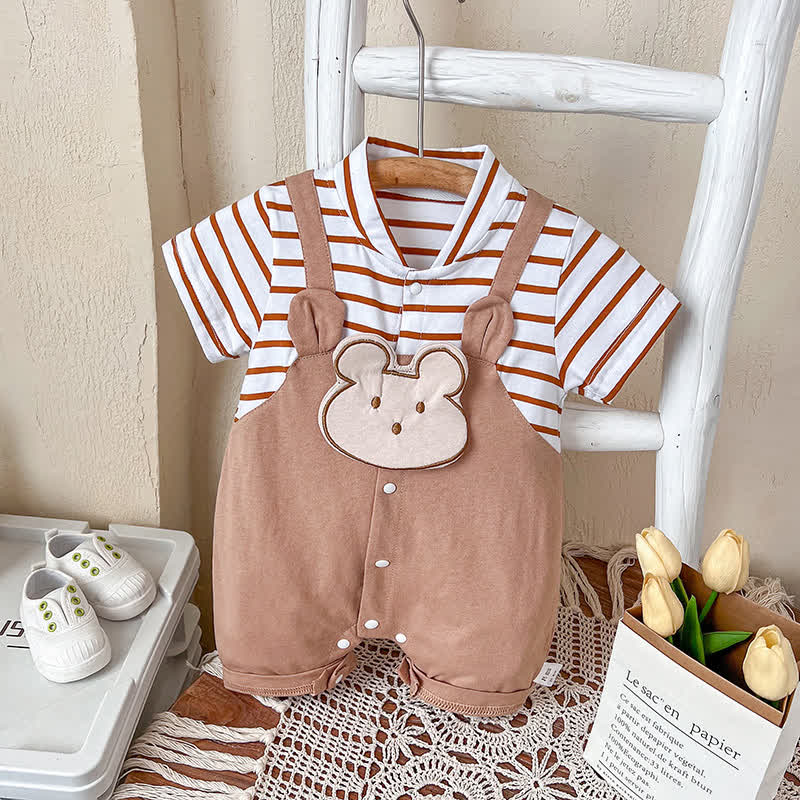 Baby Bear Applique Striped Romper - Brown - 8-11M - image 2