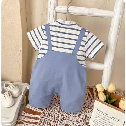 Baby Bear Applique Striped Romper - image 3