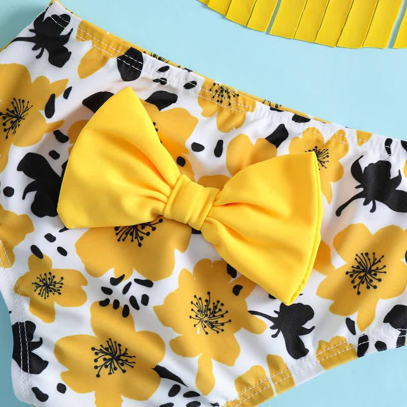 Baby Girl Yellow Flower Three-piece Swimsuit with Headband - image 4