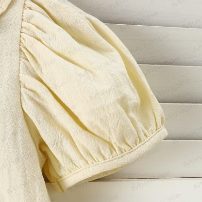 Toddler Girls Cotton Ruffle Collar Puff Sleeve Solid Color Dress - image 5
