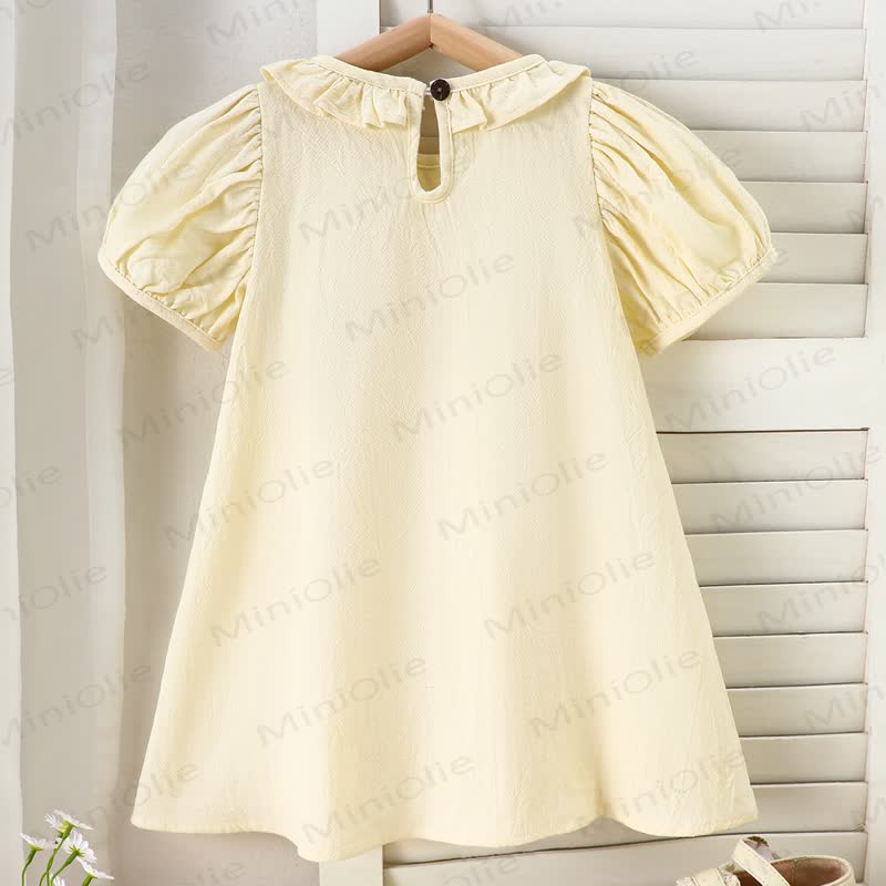 Toddler Girls Cotton Ruffle Collar Puff Sleeve Solid Color Dress - image 7