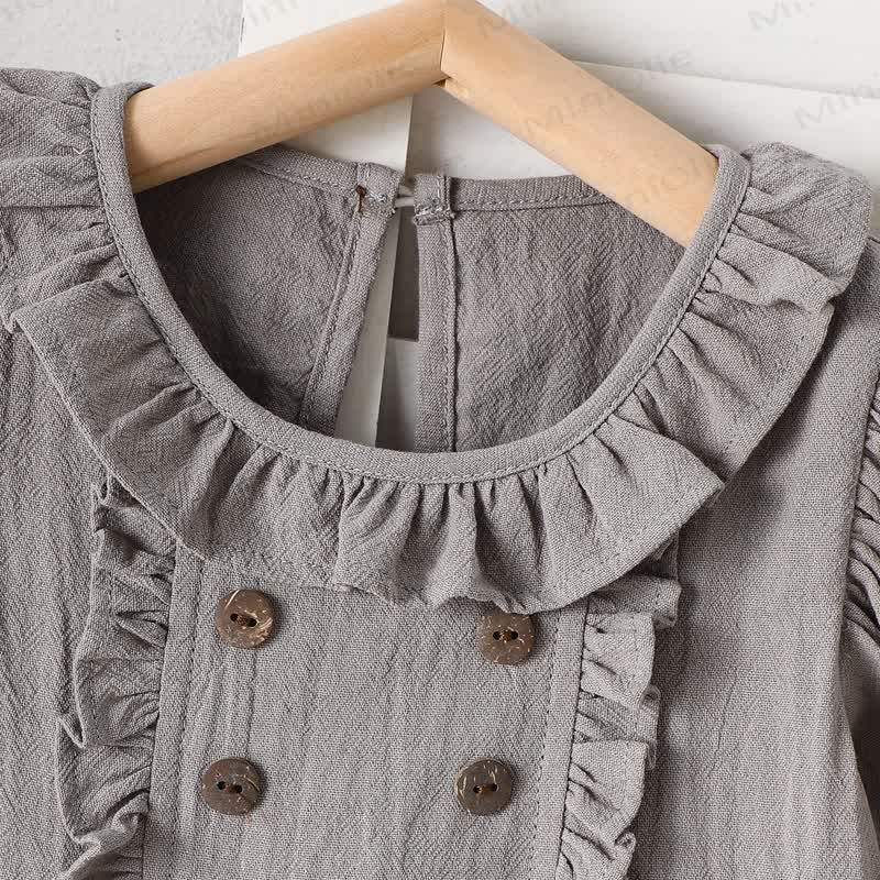 Toddler Girls Cotton Ruffle Collar Puff Sleeve Solid Color Dress - image 8