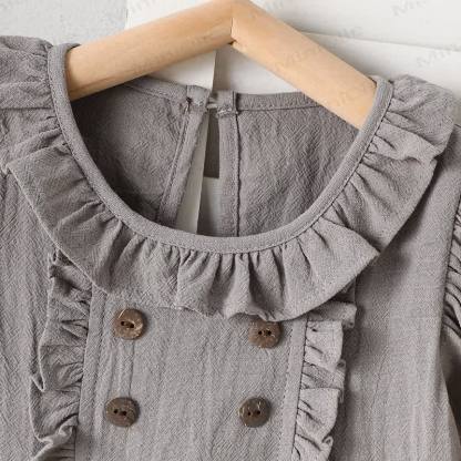 Toddler Girls Cotton Ruffle Collar Puff Sleeve Solid Color Dress - image 8