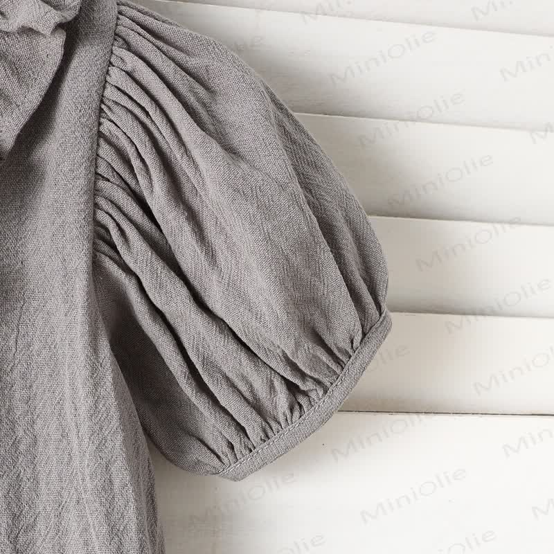 Toddler Girls Cotton Ruffle Collar Puff Sleeve Solid Color Dress - image 9