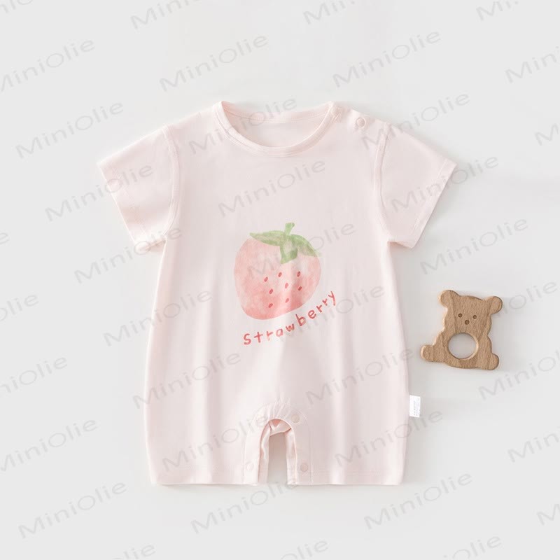 Baby Fruit Cotton Romper - Pink Strawberry - 2-3T - image 3