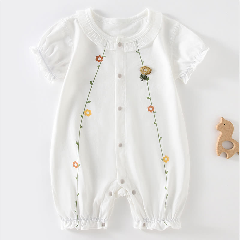 Baby Flower Cotton Romper - White - 18-24M - image 1
