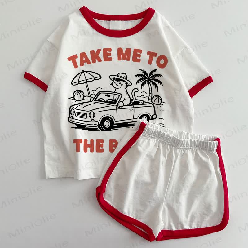TAKE ME TO THE BEACH Baby T-shirt and Shorts 2-Piece Set - White&Red - 3-5T - image 1