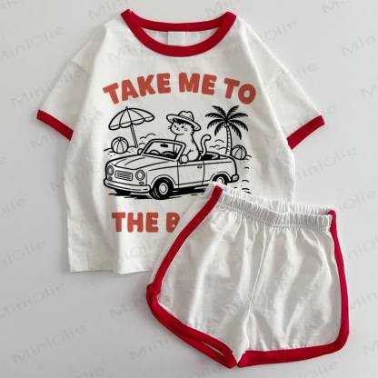 TAKE ME TO THE BEACH Baby T-shirt and Shorts 2-Piece Set - White&Red - 3-5T - image 1
