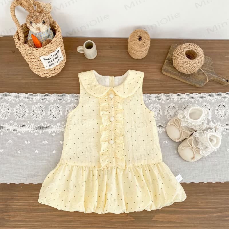 Toddler Girls Cotton Yellow Polka Dot Sleeveless Dress - image 1