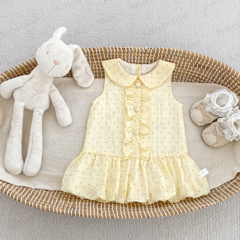 Toddler Girls Cotton Yellow Polka Dot Sleeveless Dress - Yellow - 4-5T - image 2