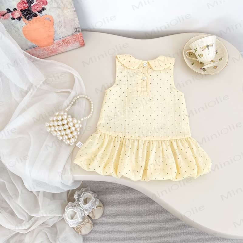 Toddler Girls Cotton Yellow Polka Dot Sleeveless Dress - image 6