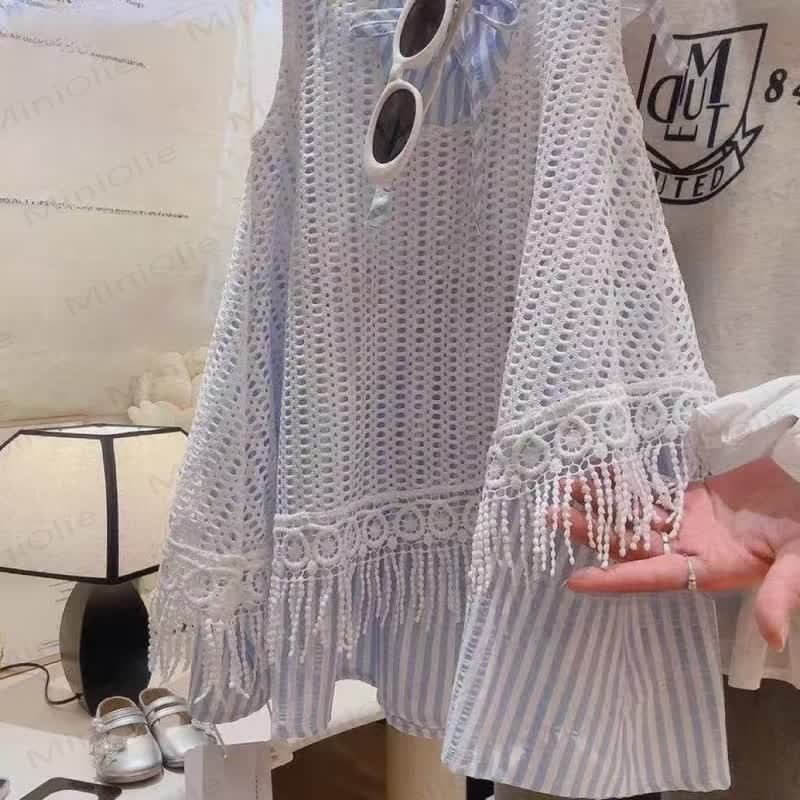Toddler Girls Boho Crochet Layered Stripe Sleeveless Dress - image 3
