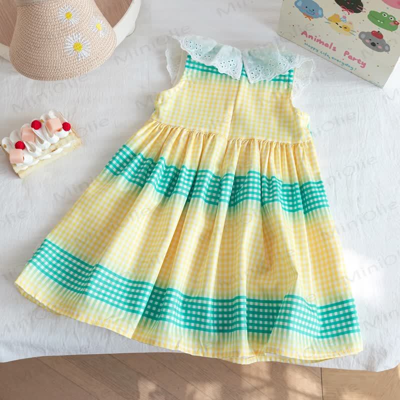 Toddler Girls Cake Print Check Lace Collar Dress - image 2