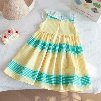 Toddler Girls Cake Print Check Lace Collar Dress - image 2