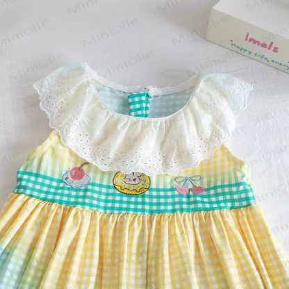 Toddler Girls Cake Print Check Lace Collar Dress - image 3