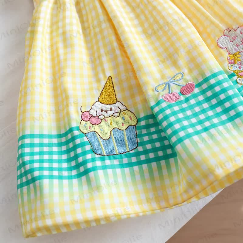 Toddler Girls Cake Print Check Lace Collar Dress - image 4