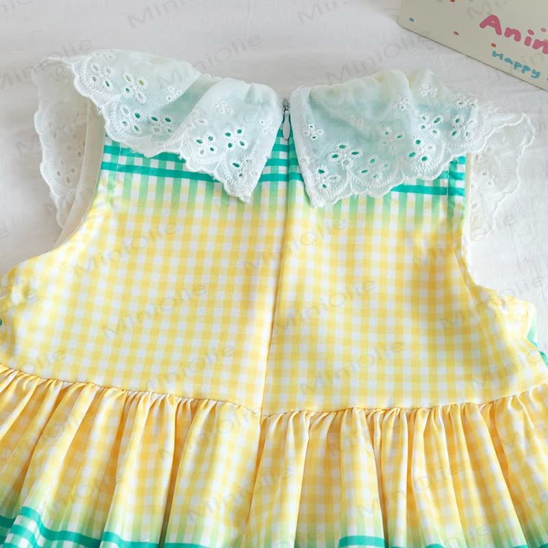 Toddler Girls Cake Print Check Lace Collar Dress - image 6
