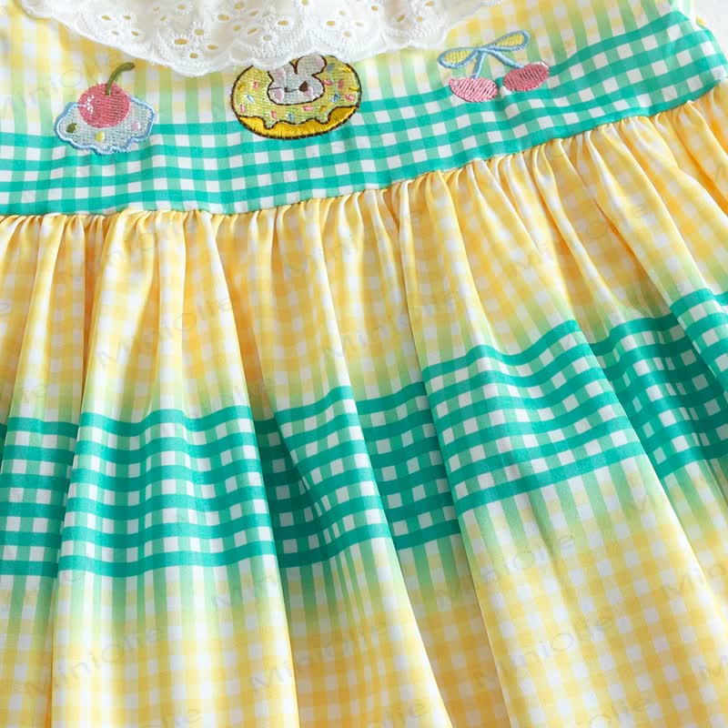 Toddler Girls Cake Print Check Lace Collar Dress - image 7