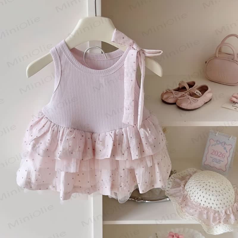 Toddler Girls Polka Dot Tiered Tulle Sleeveless Dress - Pink - 6-7T - image 1