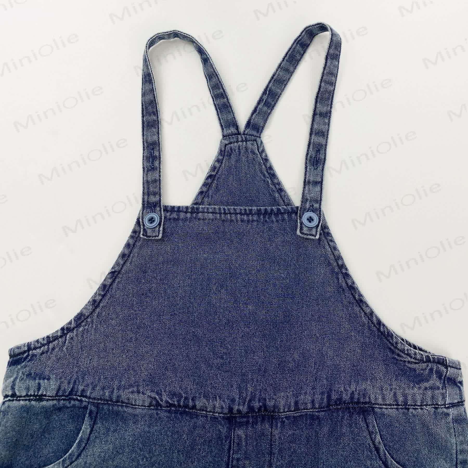 Toddler Girls Solid Blue Denim Overall - image 3