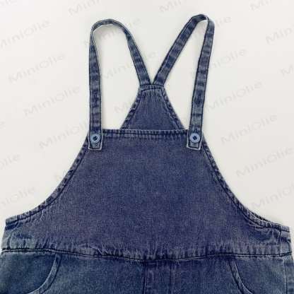 Toddler Girls Solid Blue Denim Overall - image 3