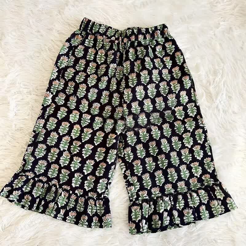 Toddler Girls Cotton Floral Tiered Ruffle Pants - Black - 6-7T - image 3