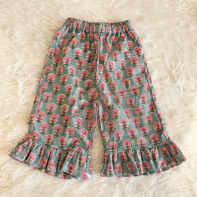 Toddler Girls Cotton Floral Tiered Ruffle Pants - Blue - 6-7T - image 4