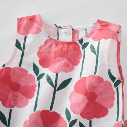 Toddler Girl Flower Print White 2-piece Sleeveless Set - image 3
