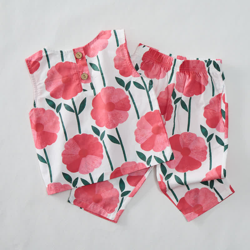 Toddler Girl Flower Print White 2-piece Sleeveless Set - image 2