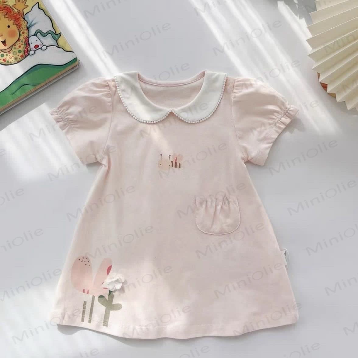 Baby Girls Cotton Peter Pan Collar Floral or Bee Print Dress - Pink Bee - 3-4T - image 3
