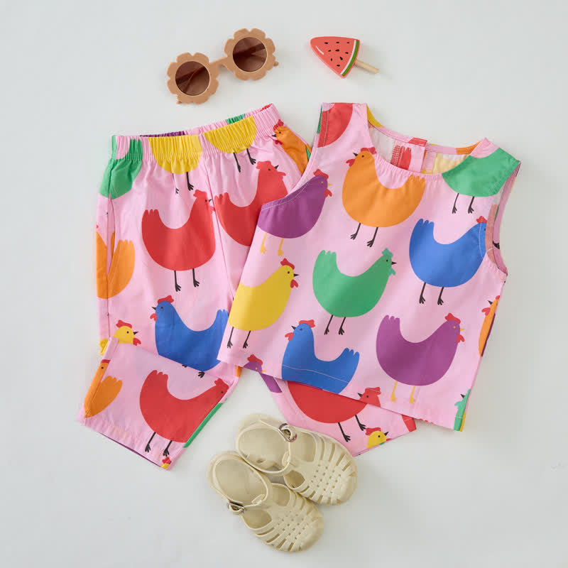 Baby Toddler Multicolor Chicken Sleeveless 2-piece Set - image 2