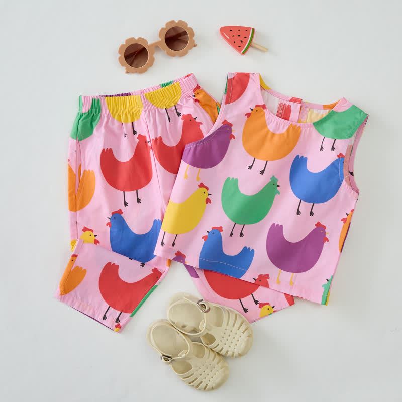 Baby Toddler Multicolor Chicken Sleeveless 2-piece Set - image 2