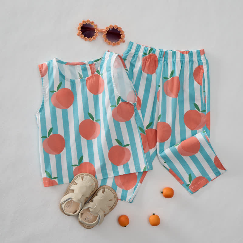 Baby Toddler Peach Vertical Striped 2-piece Sleeveless Set - image 2