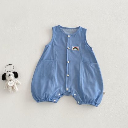 Baby Boy Blue Denim Sleeveless Romper - Blue - 18-24M - image 1