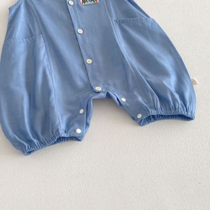 Baby Boy Blue Denim Sleeveless Romper - image 5