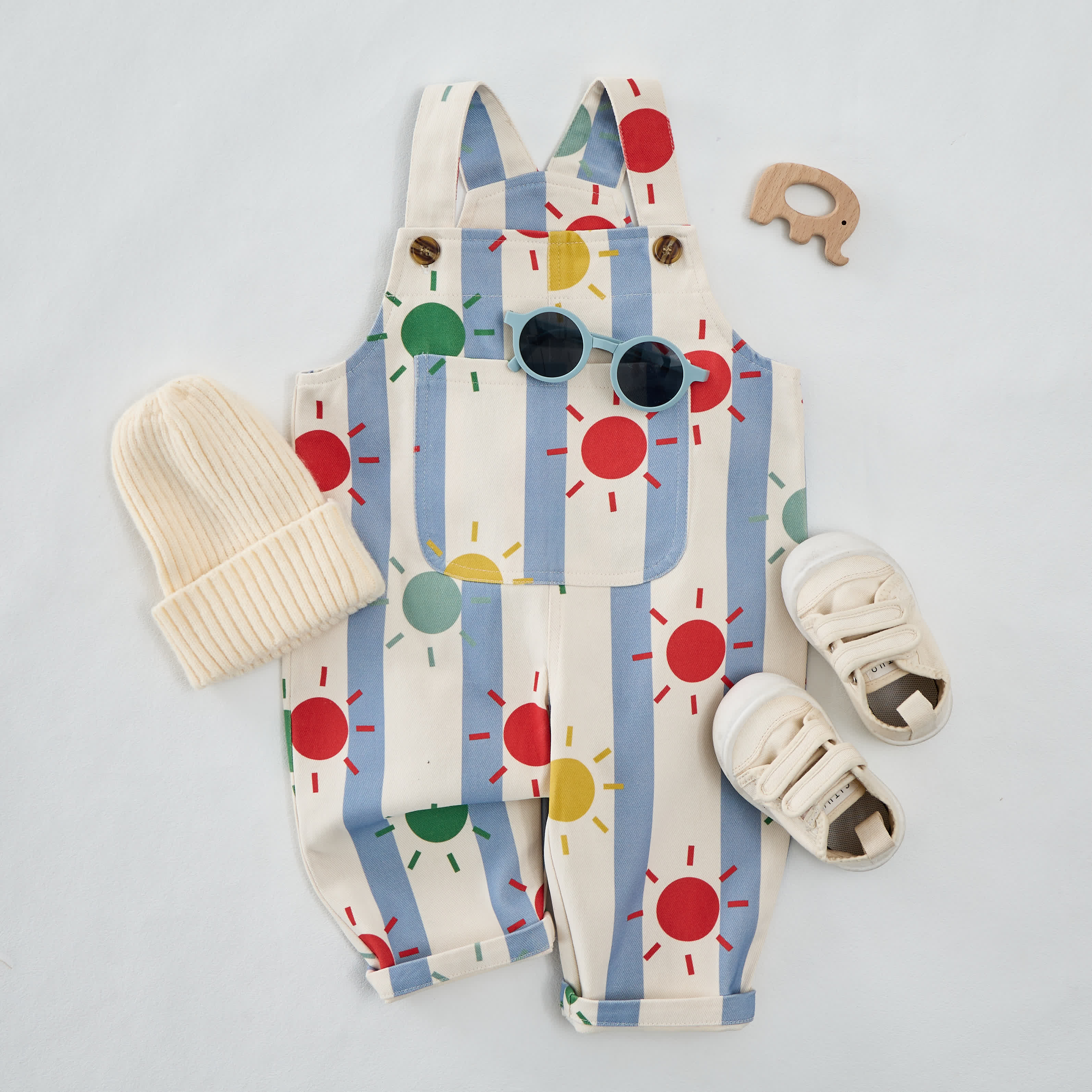 Baby Toddler Sun Print Striped Overalls - image 2
