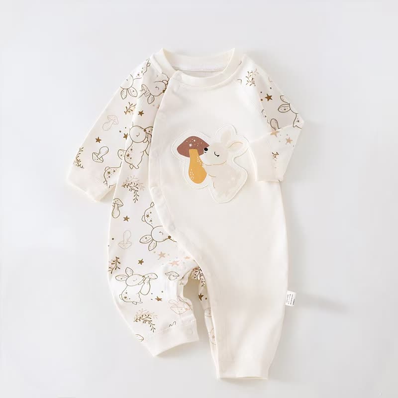 Baby Rabbit/Leopard Patch Romper - Beige Rabbit - 12-18M - image 1